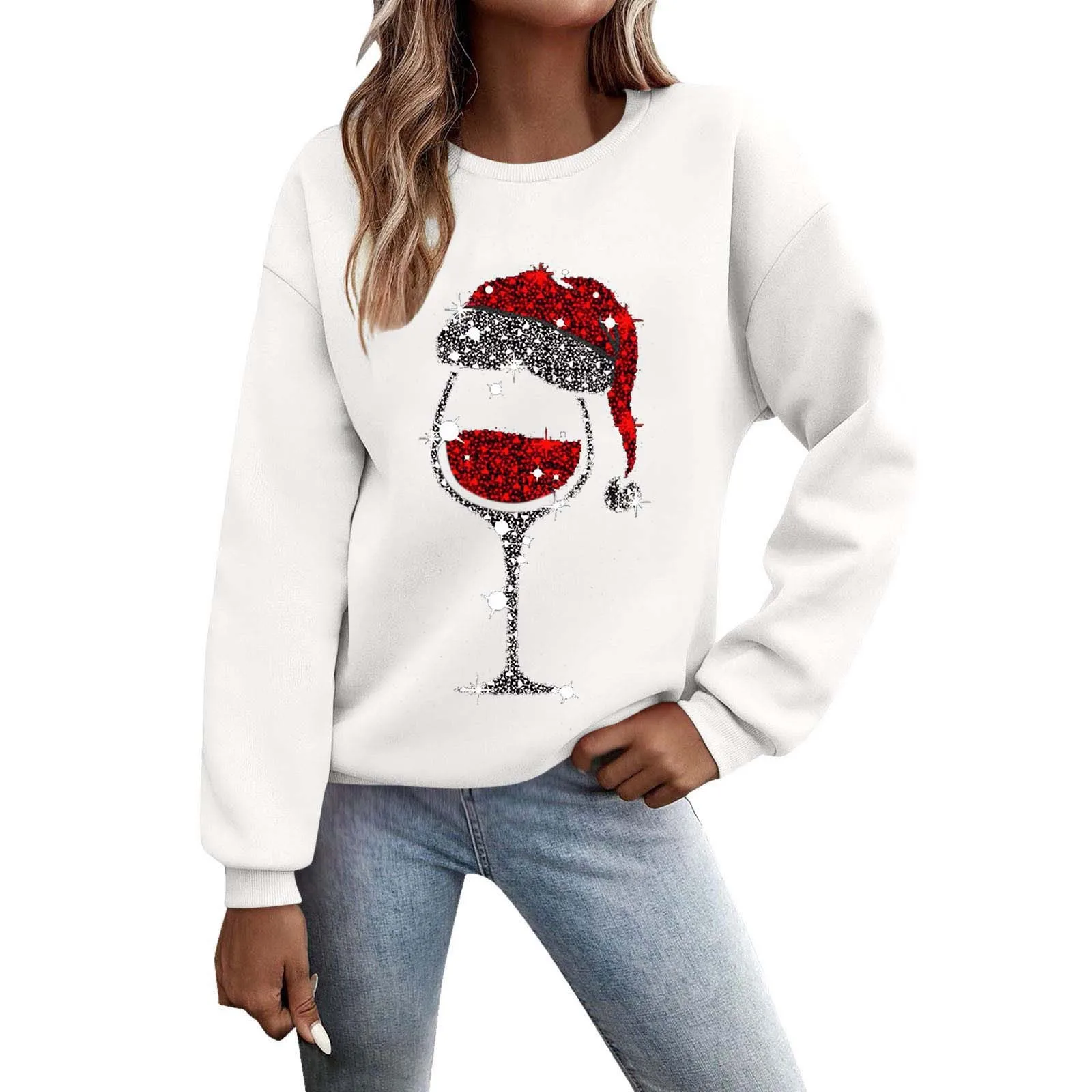 

Women Christmas Print Sweatshirt Long Sleeve Round Neck Top Casual Comfortable Soft Pullover Autumn Winter Clothing