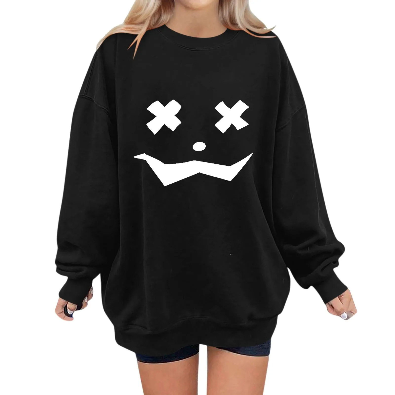 Women\'s Casual Fashion Hoodie Halloween Printed Long Sleeved O-Neck Sweatshirts Youthful Versatile Pullover ropa de mujer