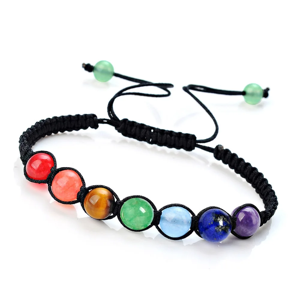 Charms Braided Macrame Bracelets Natural Healing 7 Chakra Crystal Stone For Women Amethyst Round Beads Bracelet Choice Jewelry