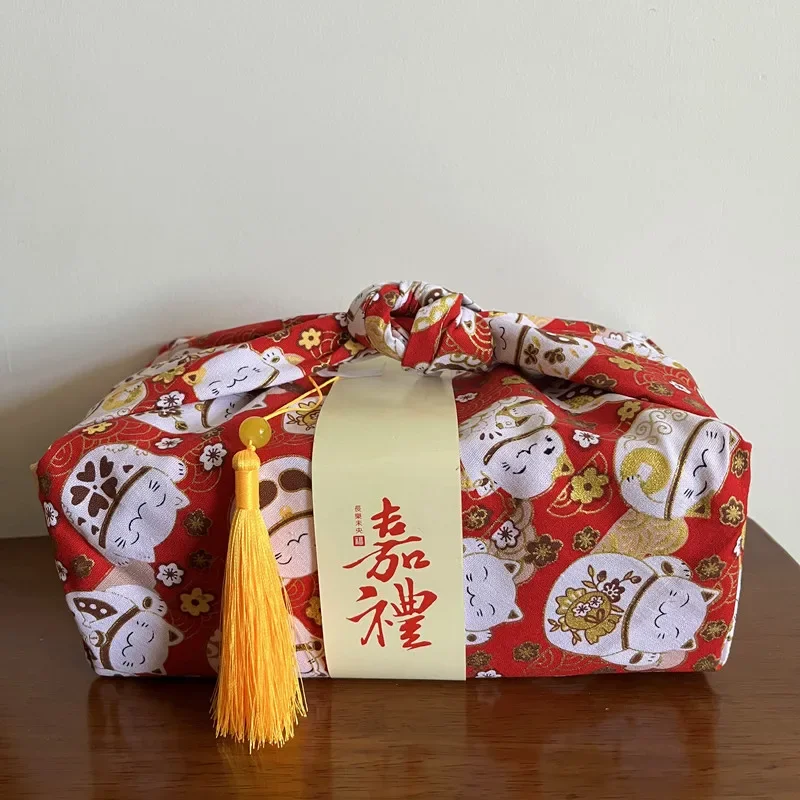 70x70cm New Japanese Handkerchief Furoshiki Pastoral Floral Bento Wrapping Cloth New Year Festival Wedding Gift Package Kerchief