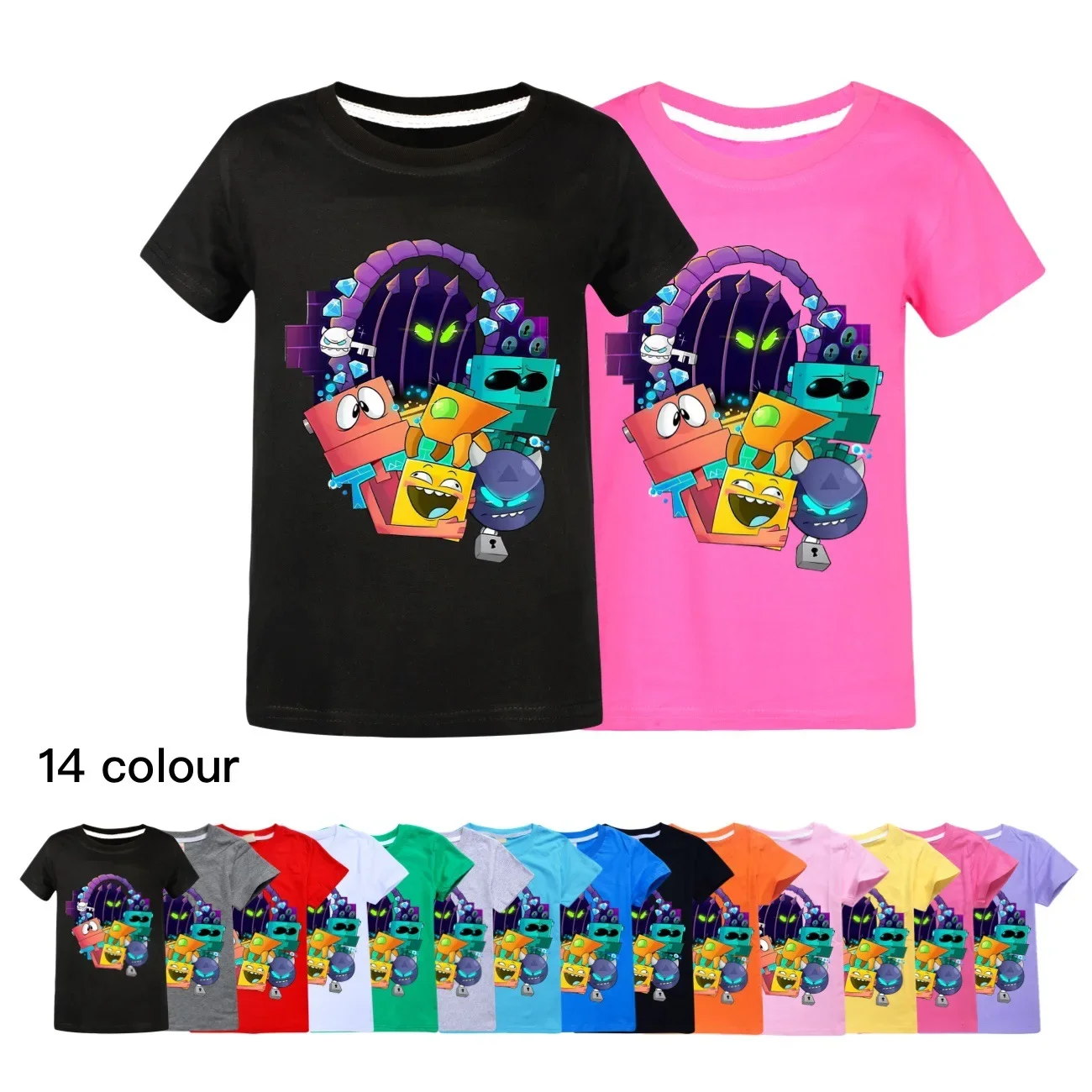 

Kids Clothing T-Shirts Short Sleeve Summer Children Geometry Dash Tops Cartoon Tees Cotton Boys Girls Clothes T-shirt 3039