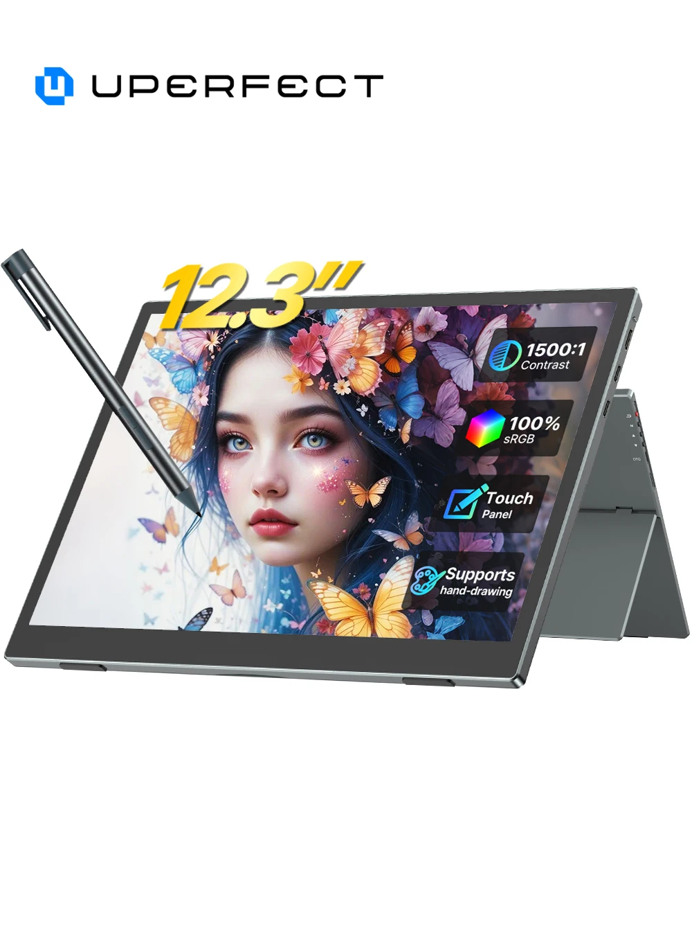UPERFECT Touch Portable Monitor 12.3 Inch External Display With Stylus For Office Study Travel Secondary Screen For Laptop PC