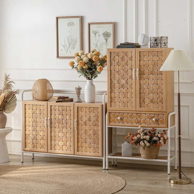 

Log wind solid wood with door creative side cabinet, simple retro storage cabinet, entrance entrance