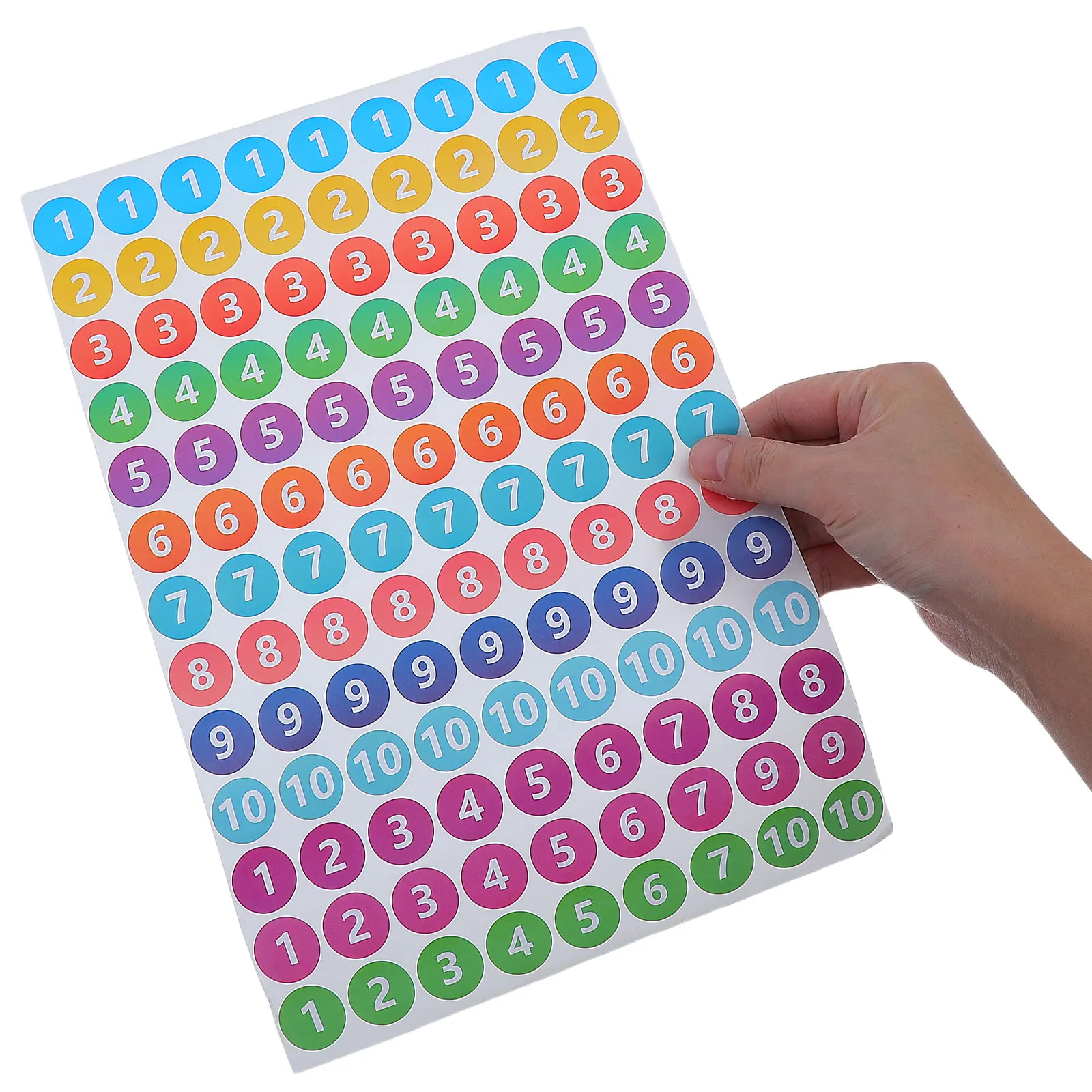 Round Number Labels 1 to 10 Removable Color Coded Adhesive Stickers 50 Sheets for Printers Small Circles