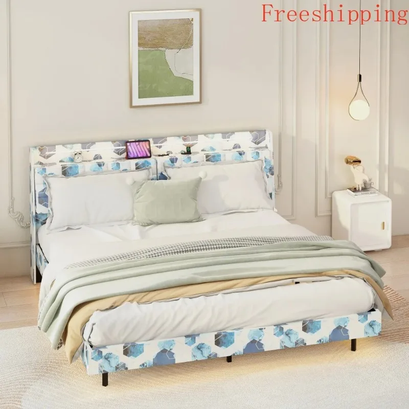 إطار سرير جداري قابل للسحب، سرير كوين جيلي، أثاث غرفة نوم كاملة، قاعدة سرير مزدوجة مضاءة، أريكة قابلة للتحويل، لوح رأسي كاما كينج