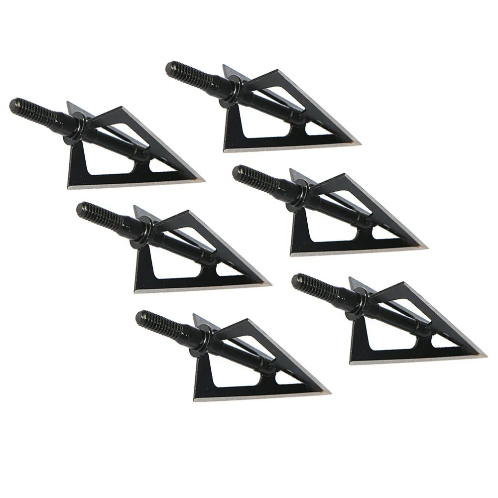 6PCS Hunting Arrowheads 3 Blades Broadheads Black Tip 100 Grain Archery Carbon Steel Arrow Point