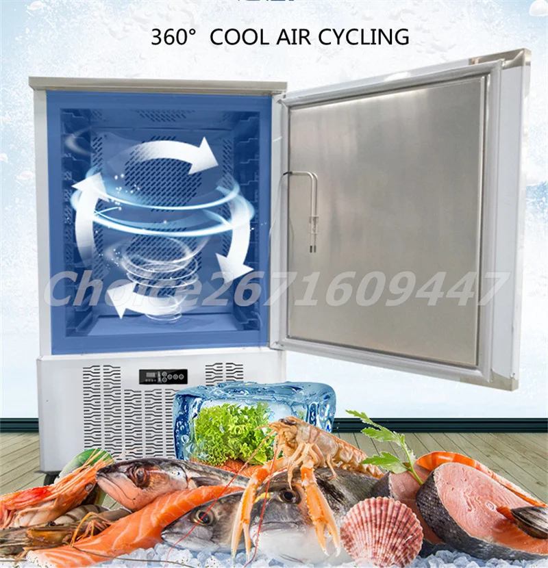 Congelador frio comercial de 12 placas de aço inoxidável, congelador de explosão 356l refrigerando rápido,-40 ℃ congelador de baixa temperatura