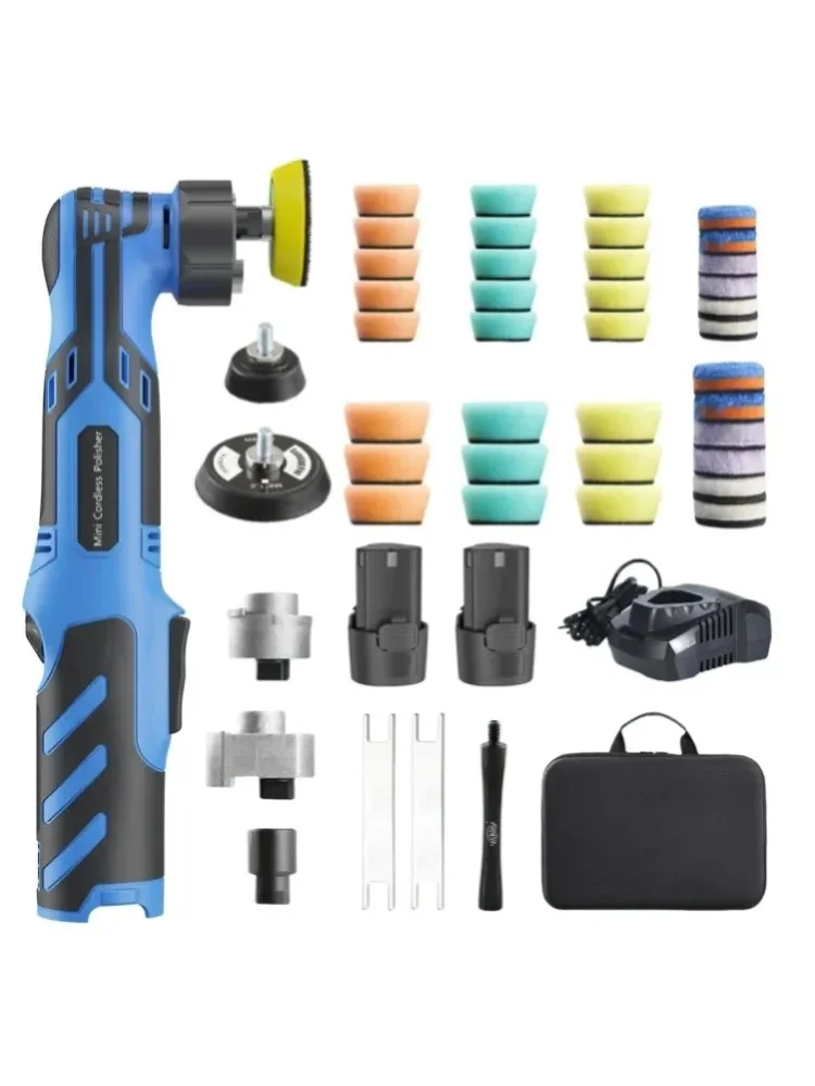 12V Mini Auto-Poliermaschine Kabellos RO/DA Dual-Modus Poliergerät, mit 1/1,5/2 Zoll Pad-Set, Wiederaufladbares Kabelloses Werkzeug für Autopflege und Wachsen