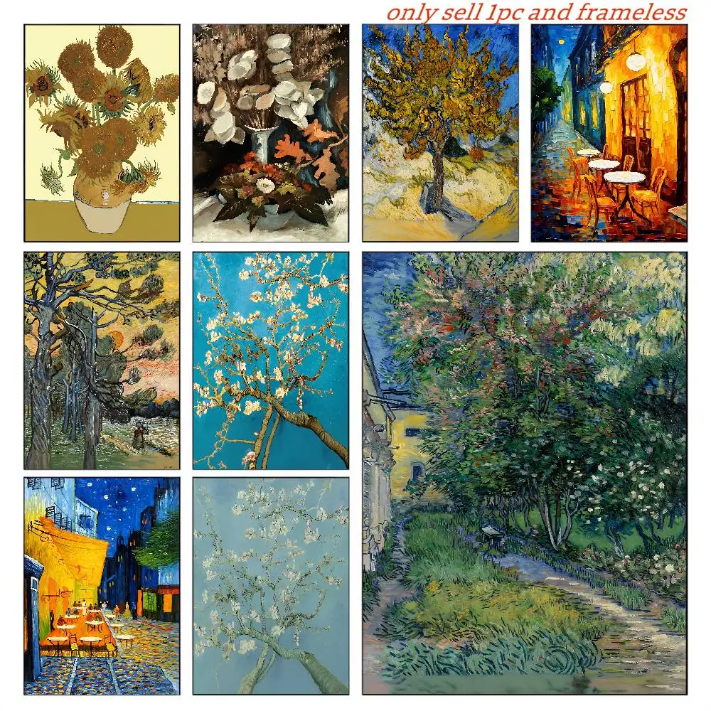 Vincent van Gogh Paintings HD Print Almond Blossoms The Starry Night Sunflowers Poster Abstract Canvas Painting Wall Art Decor