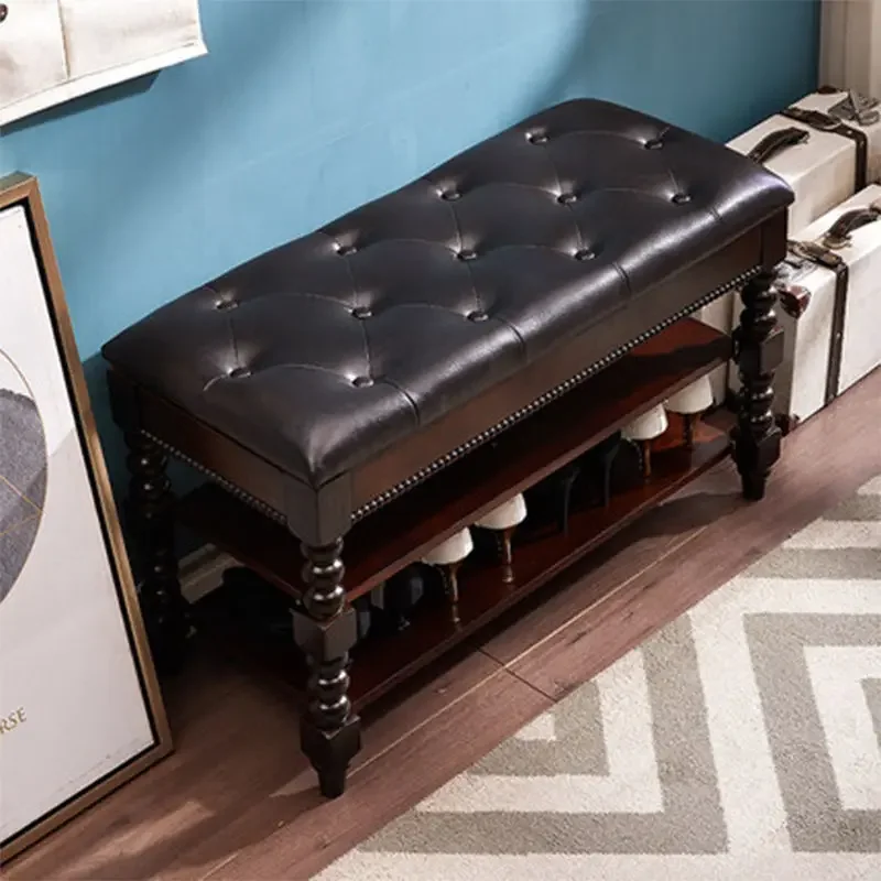 

American solid wood shoe changing stool household entrance seated storage simple multi-functional storage