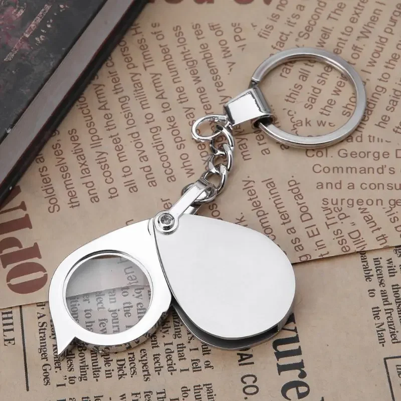 8X/10/20X Portable Magnifier Reading Map Jewelry Folding Pocket with Keychain/Leather Loupe Glass Lens