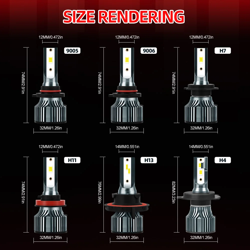 9006/HB4 Headlight 9005/HB3 H1 H7 H11/H8 LED Bulbs H4 H13 Hi/Lo Beam Headlights 27000LM +800% Brightness No Dark Spot 2Pack