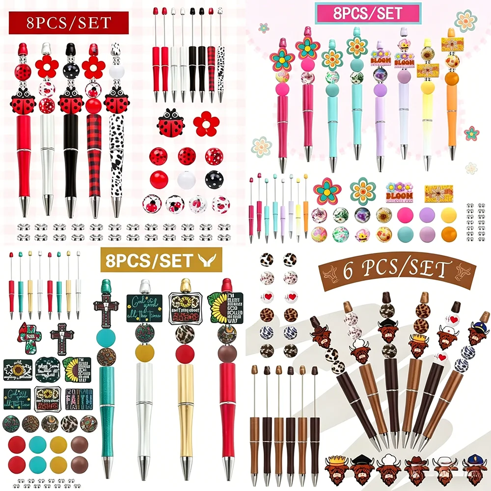 

Best-selling DIY beaded pen ballpoint pen butterfly flower multi-color combination gel pen set creative office stationery