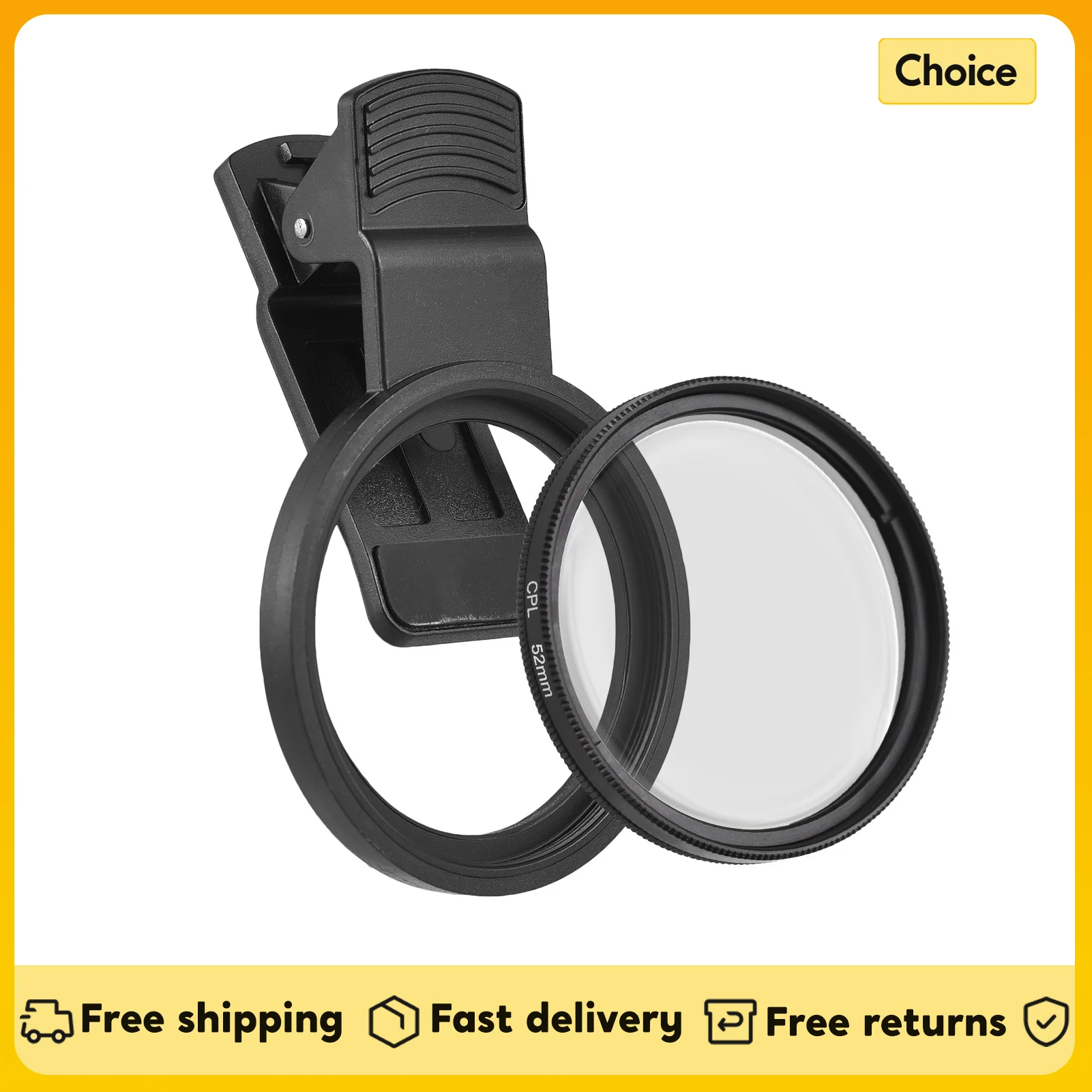 52mm CPL Filter for Phone Camera Lens Clip-on Polarizer Filter with Phone Clip for Smartphones for Canon Nikon Sony DSLR Cameras