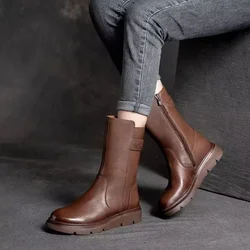 Round Toe Women's Half High Boots Elegant Fashion Ladies Mid Calf Shoes Designer Luxury Quality Footwear Winter 2025 Novelty Pu