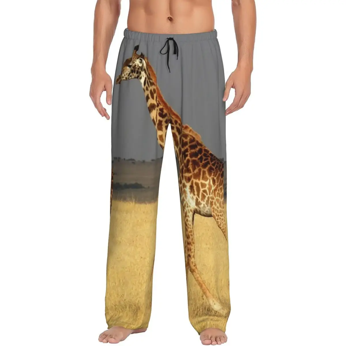 

Пользовательские пижамные штаны с изображением жирафа в африканском стиле, мужская одежда для сна, штаны для сна с карманами
