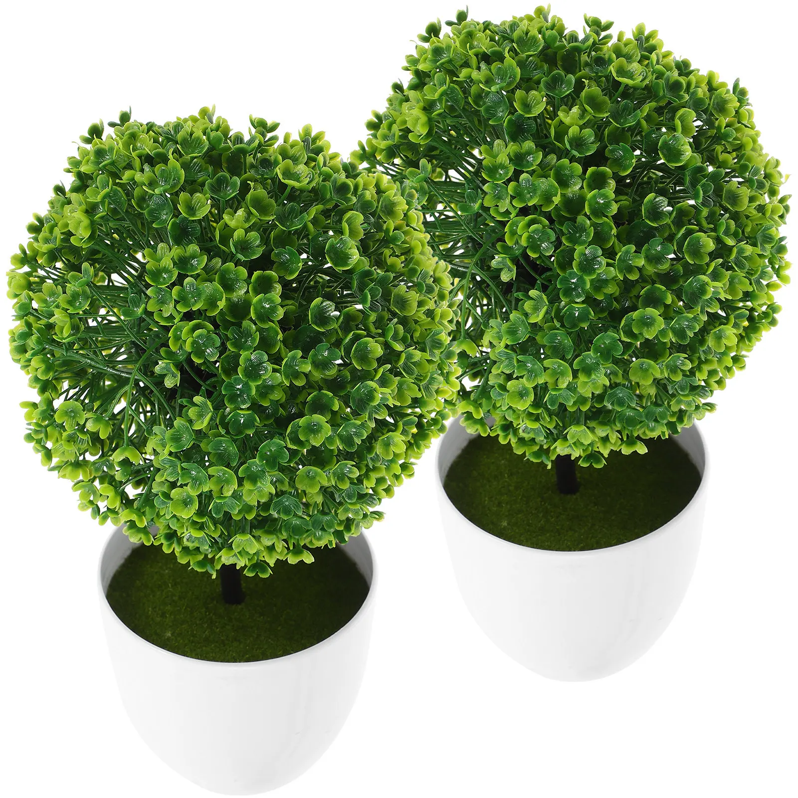 Boule de plantes artificielles réalistes en plastique vert avec pot blanc, 2 pièces, pour centres communautaires, salles de classe, jardins, utilisation à long terme