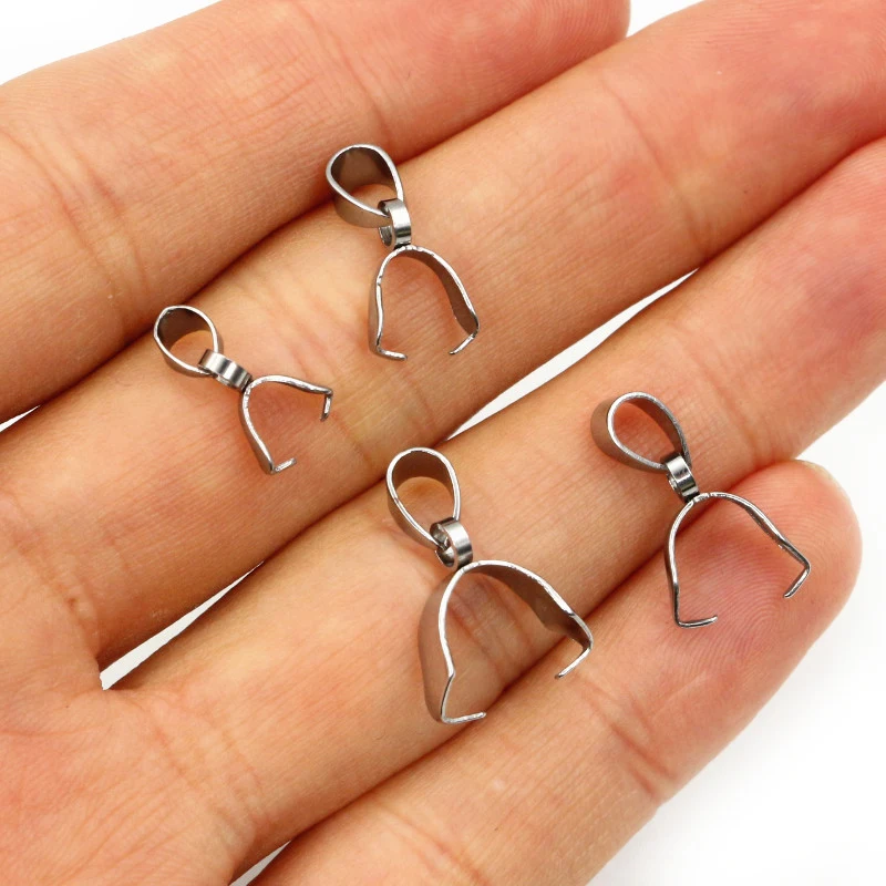 50pcs/lot Stainless Steel Pendant Pinch Bail Clasps Necklace Hooks Clips Connector DIY Jewelry Making Findings Accessories