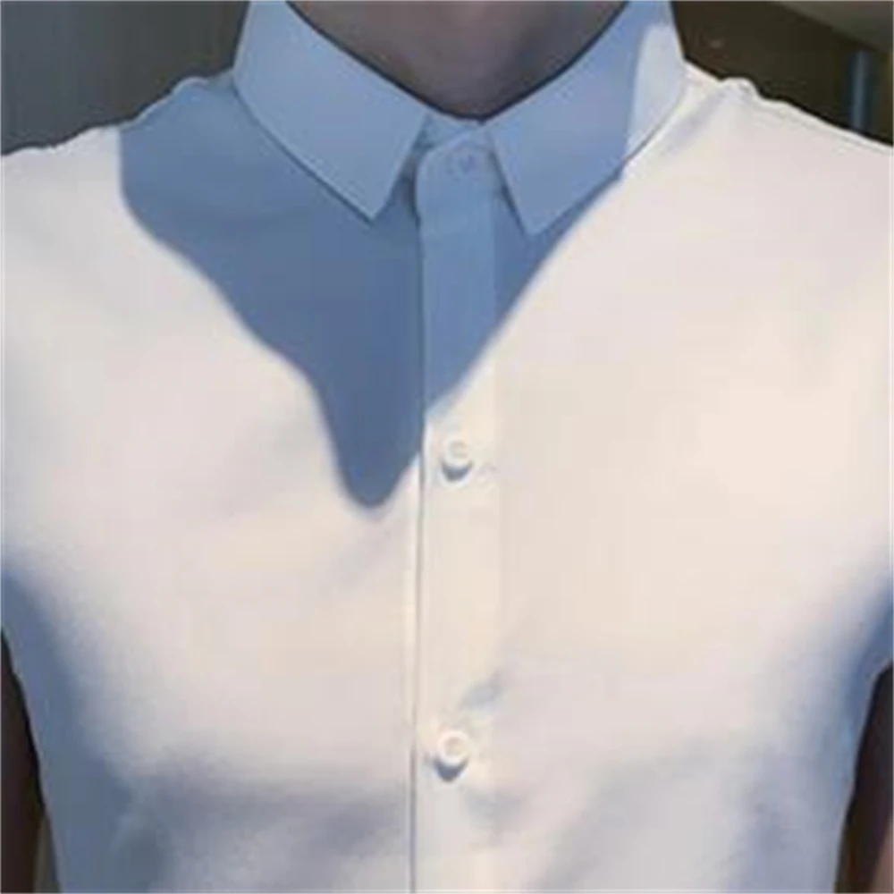 2024 Slim Fit Heren Casual Blouse Comfortabel All Match Dunne Heren Shirt Jurk Slanke Tops Insummer Mouwloze Shirts Mannen Mode