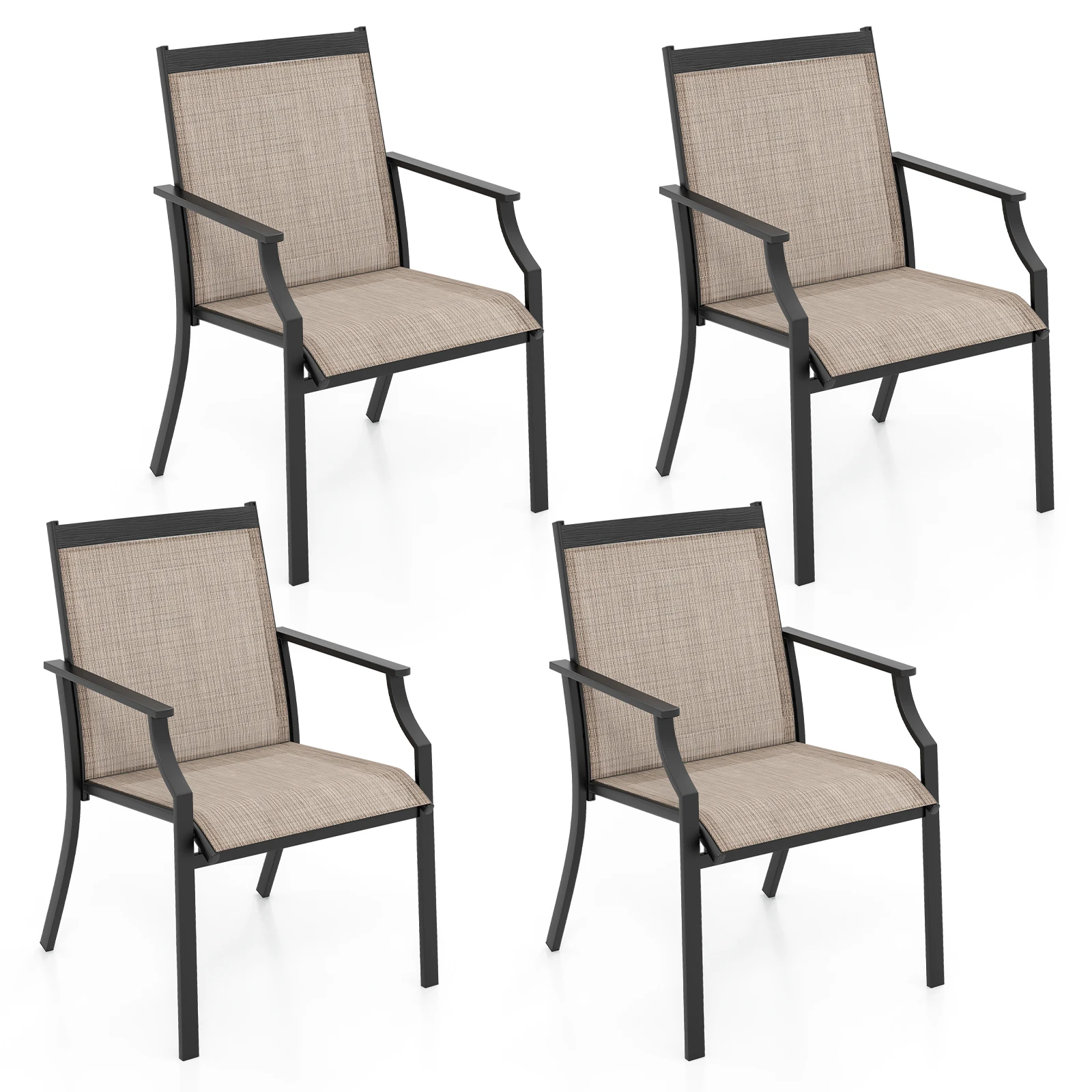 4 Piece Patio Dining Chairs Large Outdoor Chairs Breathable Seat & Metal Frame