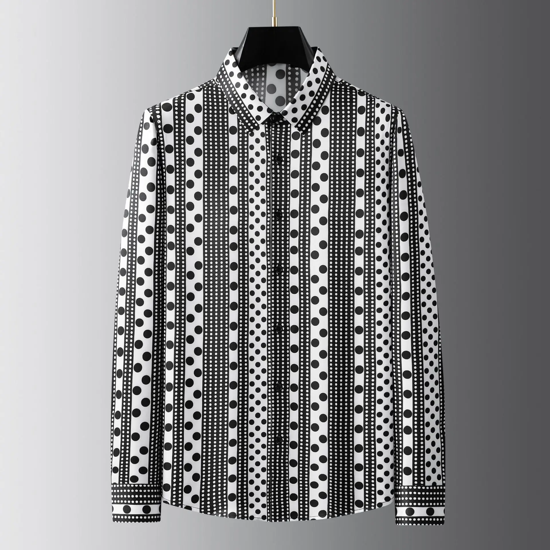 

Trendy new polka dot printed men's long sleeved shirt for autumn, wrinkle free shirt factory direct sales