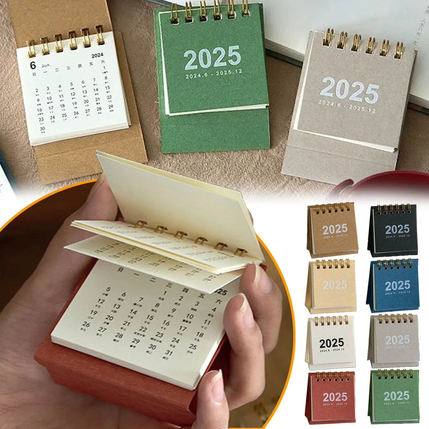 Small Calendar for Desk 2025 Mini Simple Small Desk Calendars Pocket Portable Calendar Punch Plan Desktop Decoration Calendars