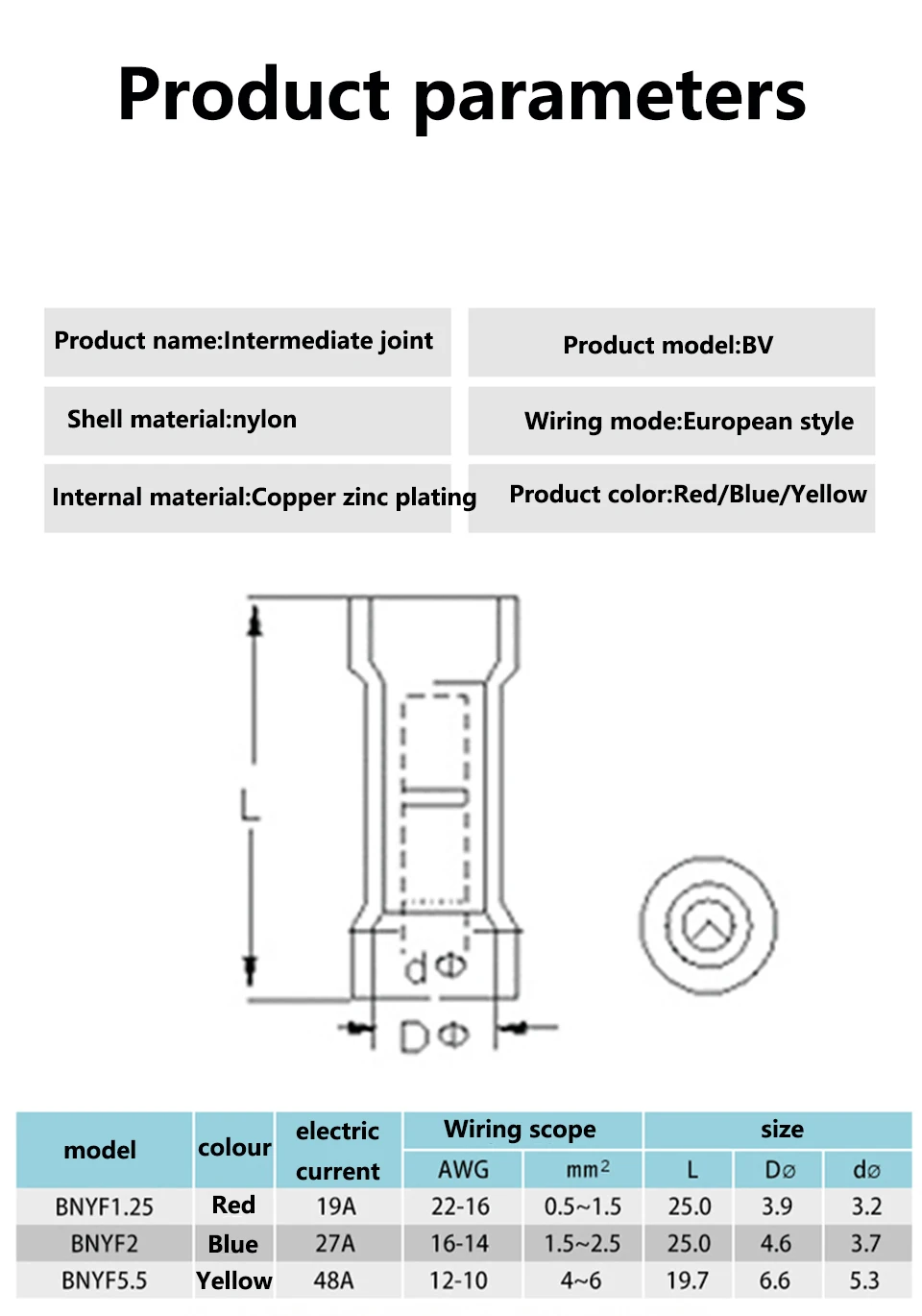 Nylon-isolierter gerader Stoßdraht-Anschlussstecker, Kupferleiter, elektrisches Kabel, schnelle Kaltpressklemmen, BNYF – Detail 6