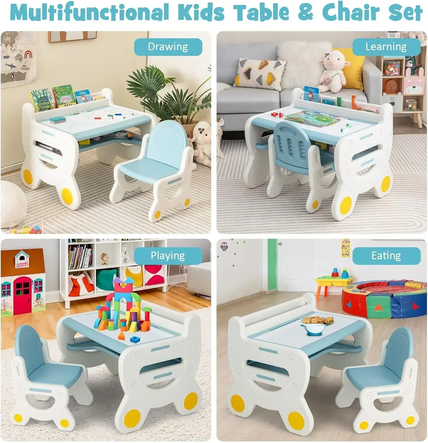 Weaning Table and Chairs Set, Kids Table and Chair Set,Toddlers Activity Table for Drawing, Dining, Reading and Playing 3 Colors