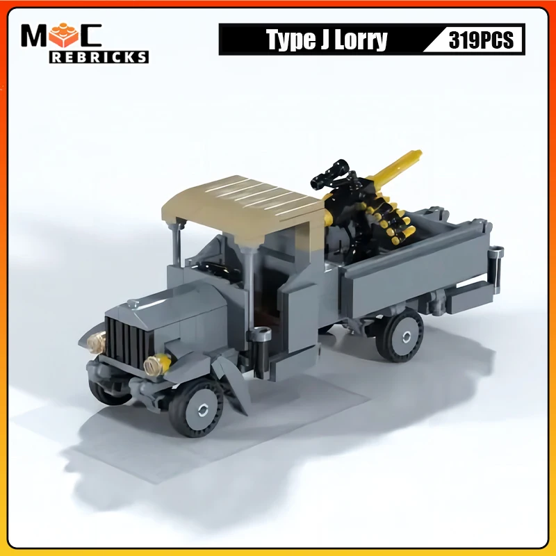 WW1 British Military Vehicle Type J Lorry Freight Truck MOC Building Blocks Assembly Model DIY Technology Bricks Toys Kid's Gift