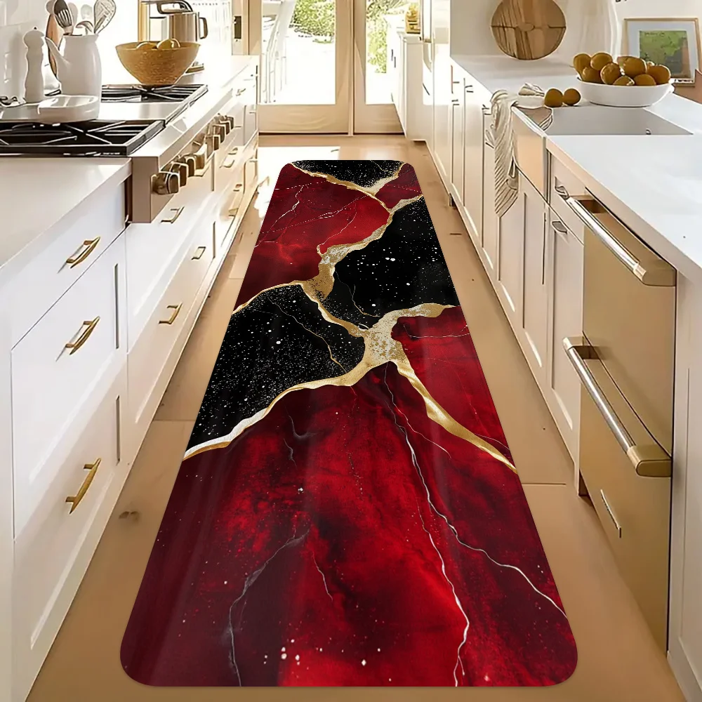 Abstract Blue Light Wave Kitchen Runner Rug  Modern Fluid Swirl Design Non Slip Washable Long Floor Decor Mat
