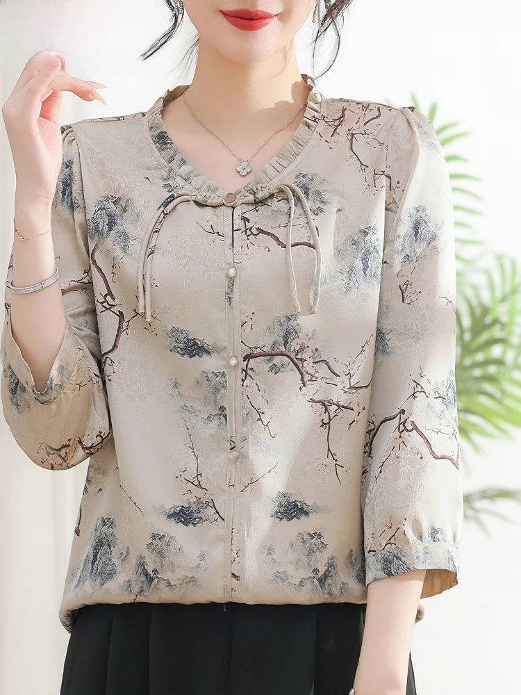 

Модный летний комплект для мам 2025: Новинка! Элегантный комплект для женщин среднего возраста: блузка из шелка саньюнь с рукавом 3/4 для весны и лета