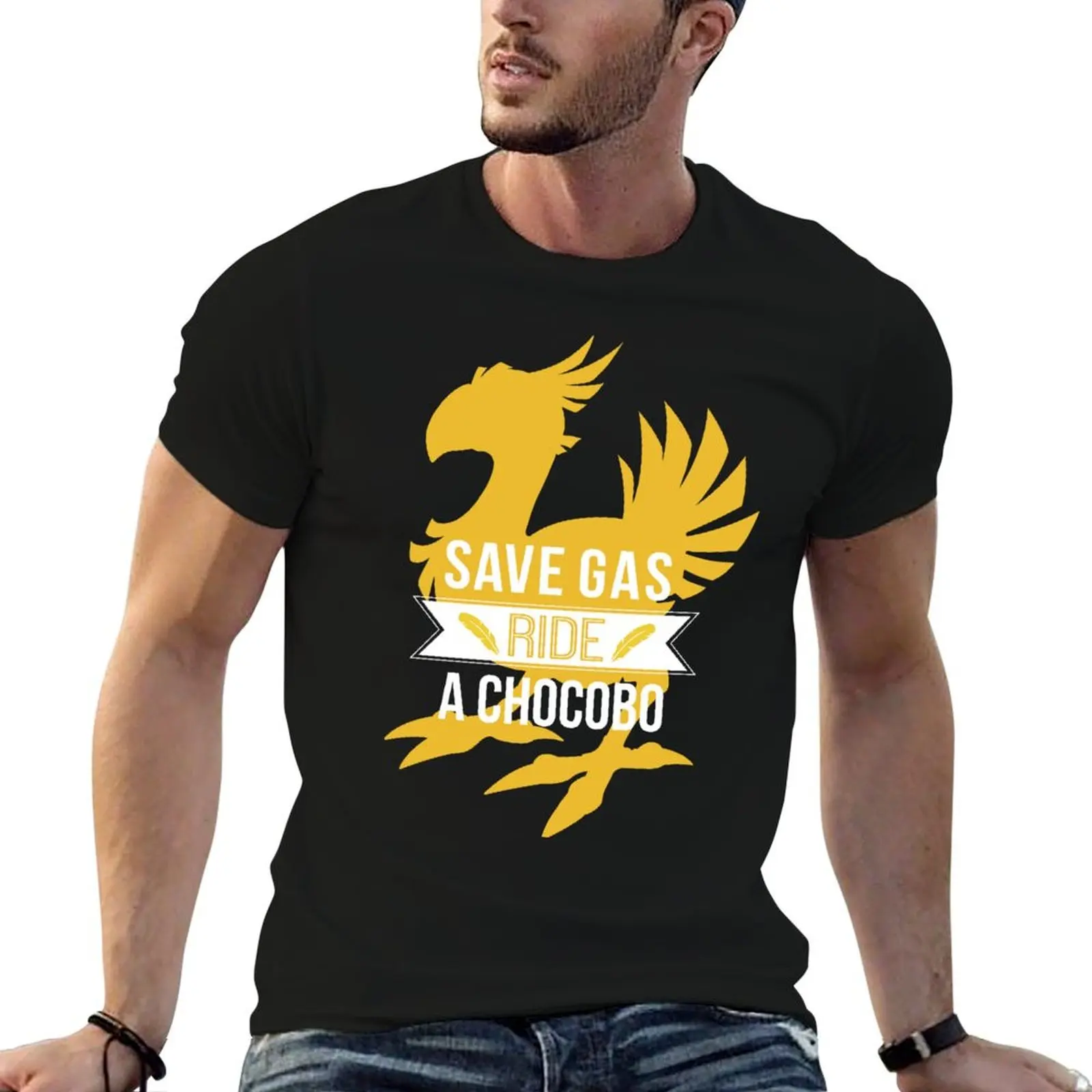 Save Gas Ride a Chocobo T-Shirt Casual Daily Wear Short Sleeve Top