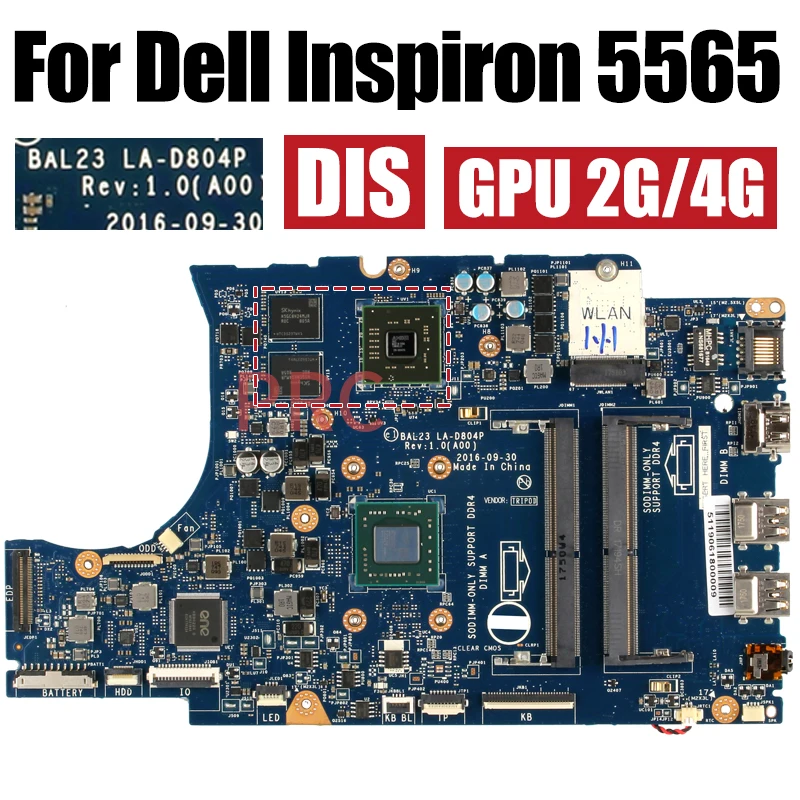 Imagem -04 - Placa-mãe para Dell Inspiron 5565 Placa-mãe Laptop La-d804p e2 a6 a9 2160890010 2g 4g 0k6473 0myx0f