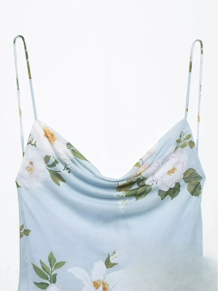 KONDALA elegante Casual mujer Cami vestido estampado sin espalda asimétrico con volantes Mini Vestidos nueva moda 2025 vestido de playa de vacaciones de verano