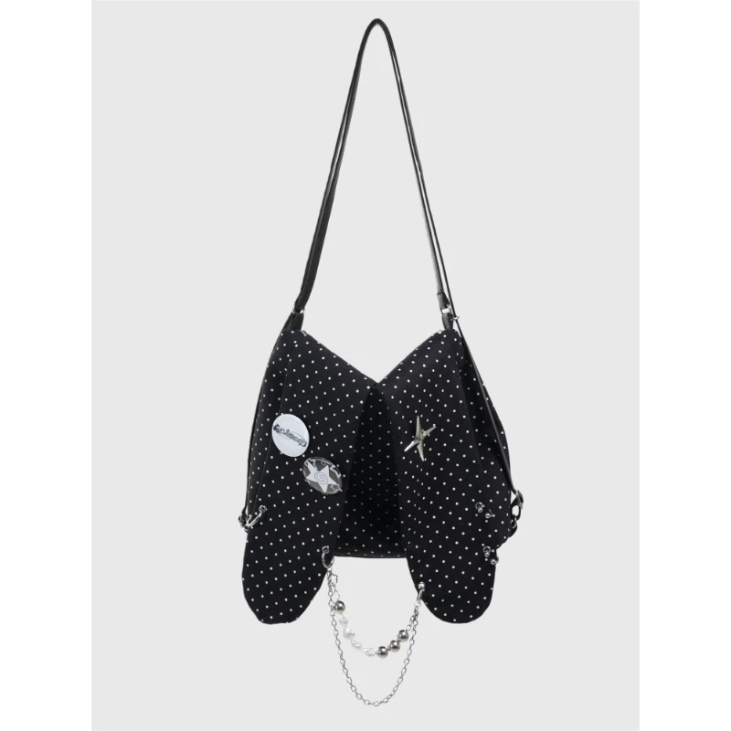 Y2K Style Wave Dot Rabbit Ear Tote Shoulder Crossbody Bags for Women Multi-functional Large Capacity Handbag Daily Commute