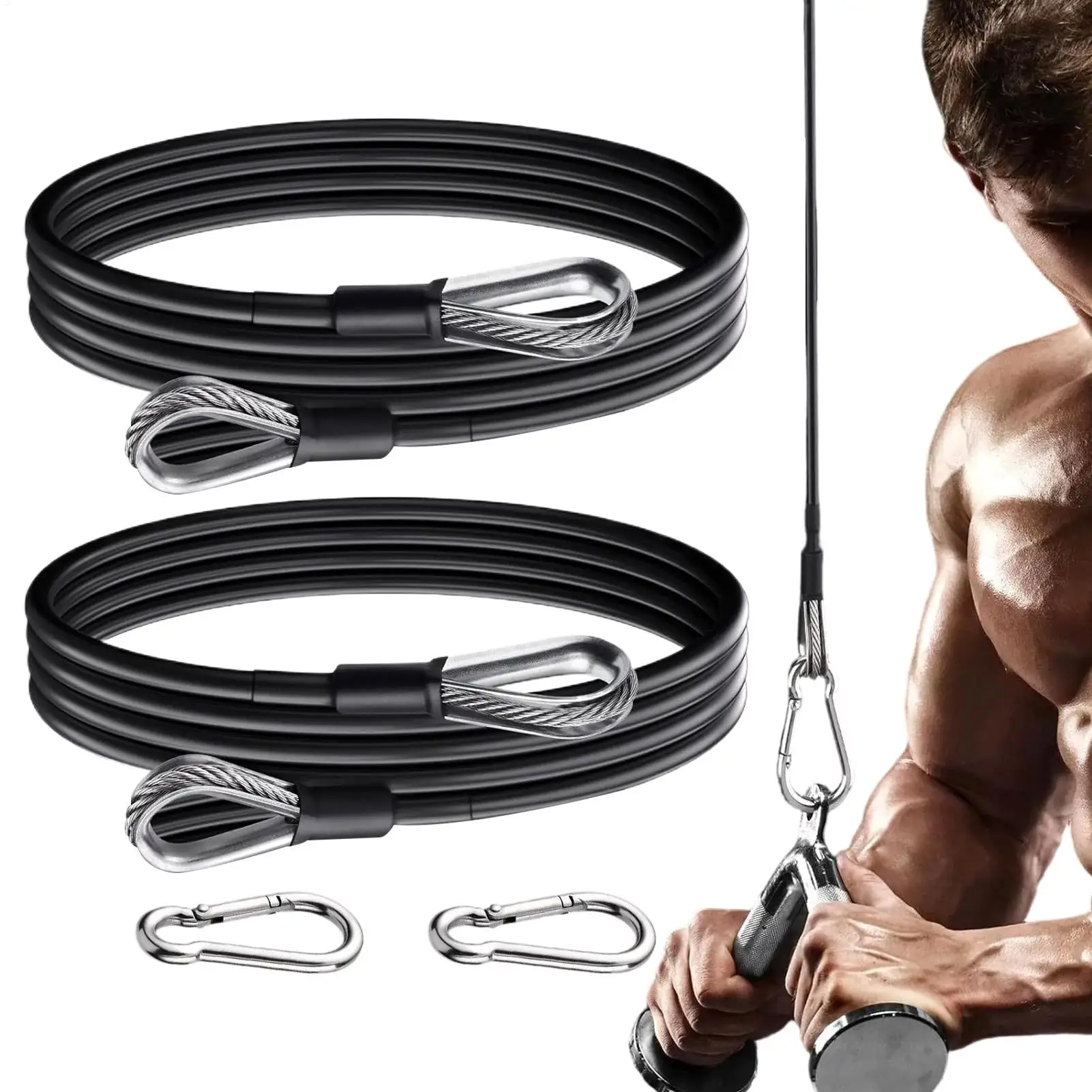 

2 шт. Усиленные удлинители для тросов, эргономичные аксессуары для тренажеров, для упражнений на тягу, гребли, сгибания, силовых тренировок для ног, спины, рук