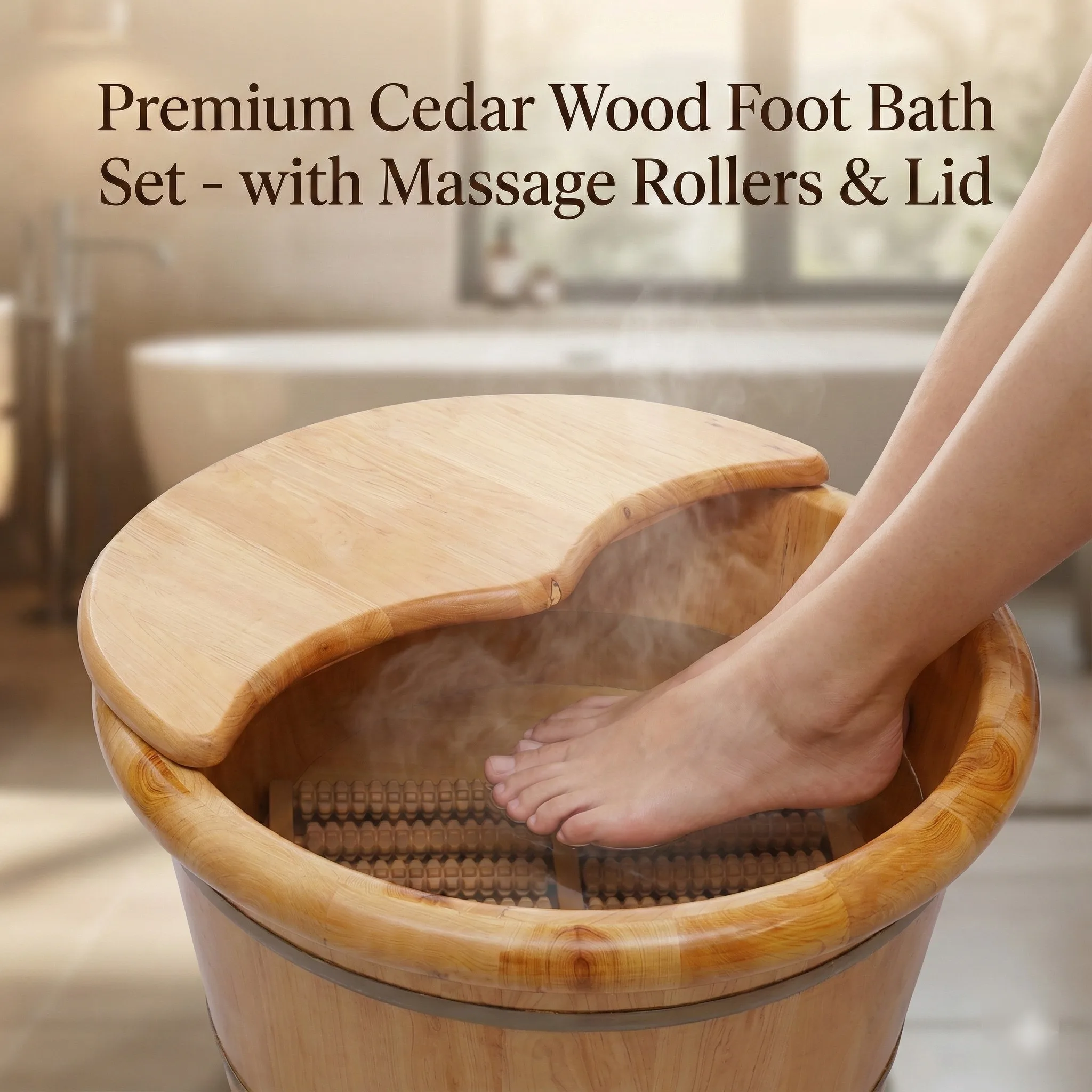 

Wood Foot Bath Basin Massage Barrel Health and Beauty Feet Relax Spa Bucket Kit