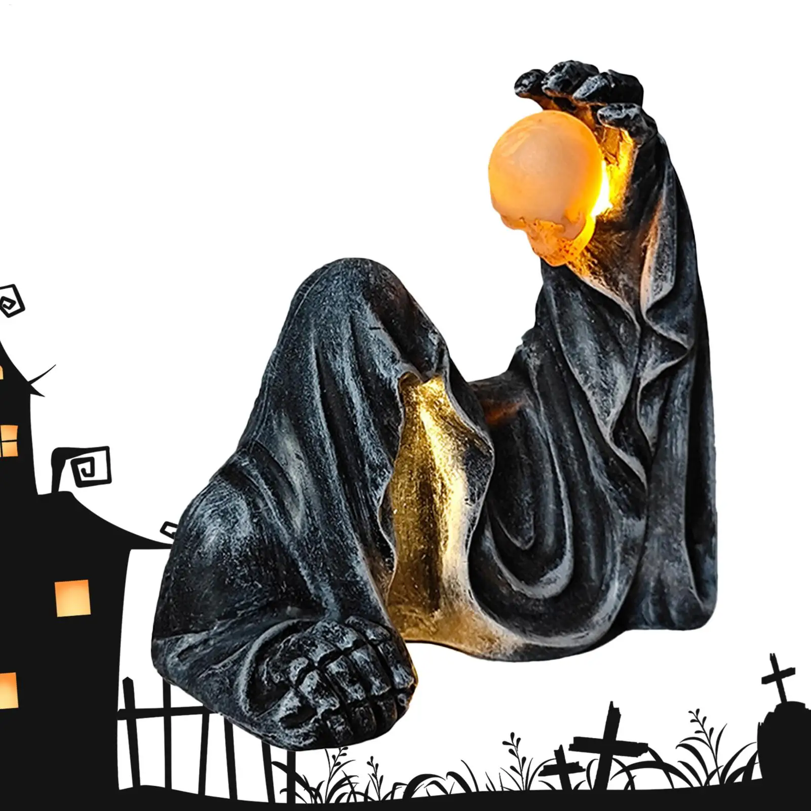 

Luminous black robe ornaments Halloween Horrible Hand Statue Resin Sculpture Waterproof Gothic Decor for Home Party 30x20x15cm