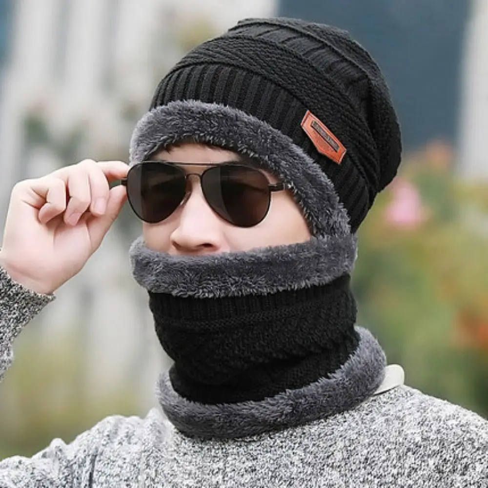 Fashion Knitted Hat Scarf Set Thickened Windproof Neck Warmer Hat Set Keep Warm Beanie Outdoor