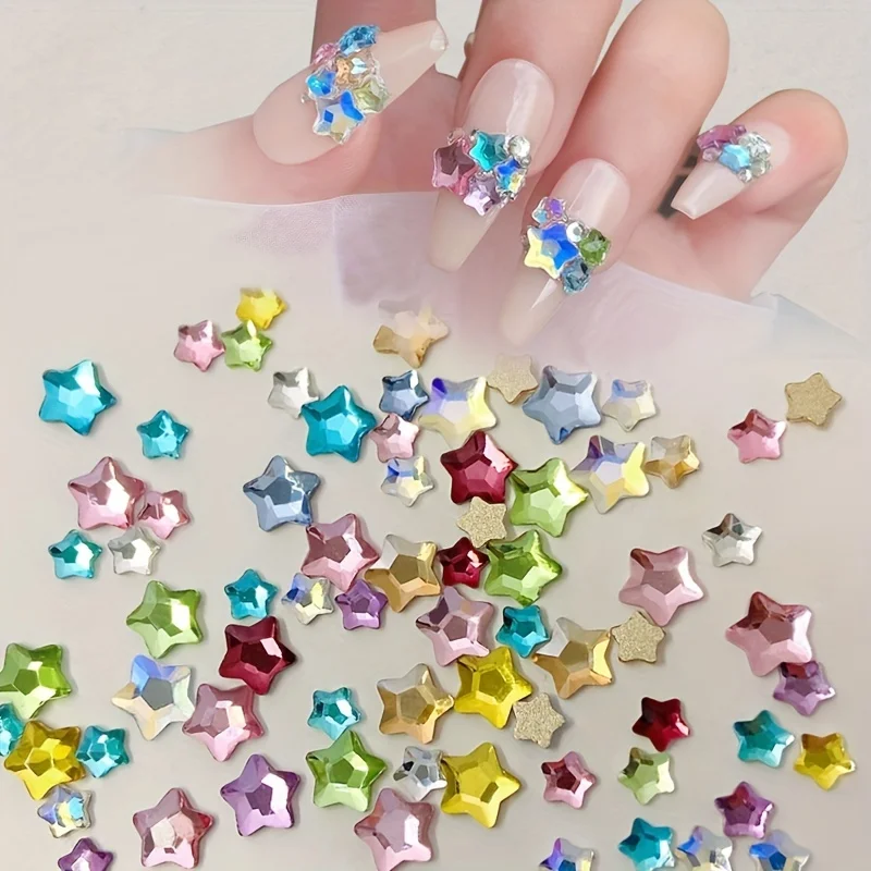 50pcs Colorful Little Star Flatback Rhinestones Crystal Nail Charms Set, Nail Art Jewelry For Nail Crafts DIY