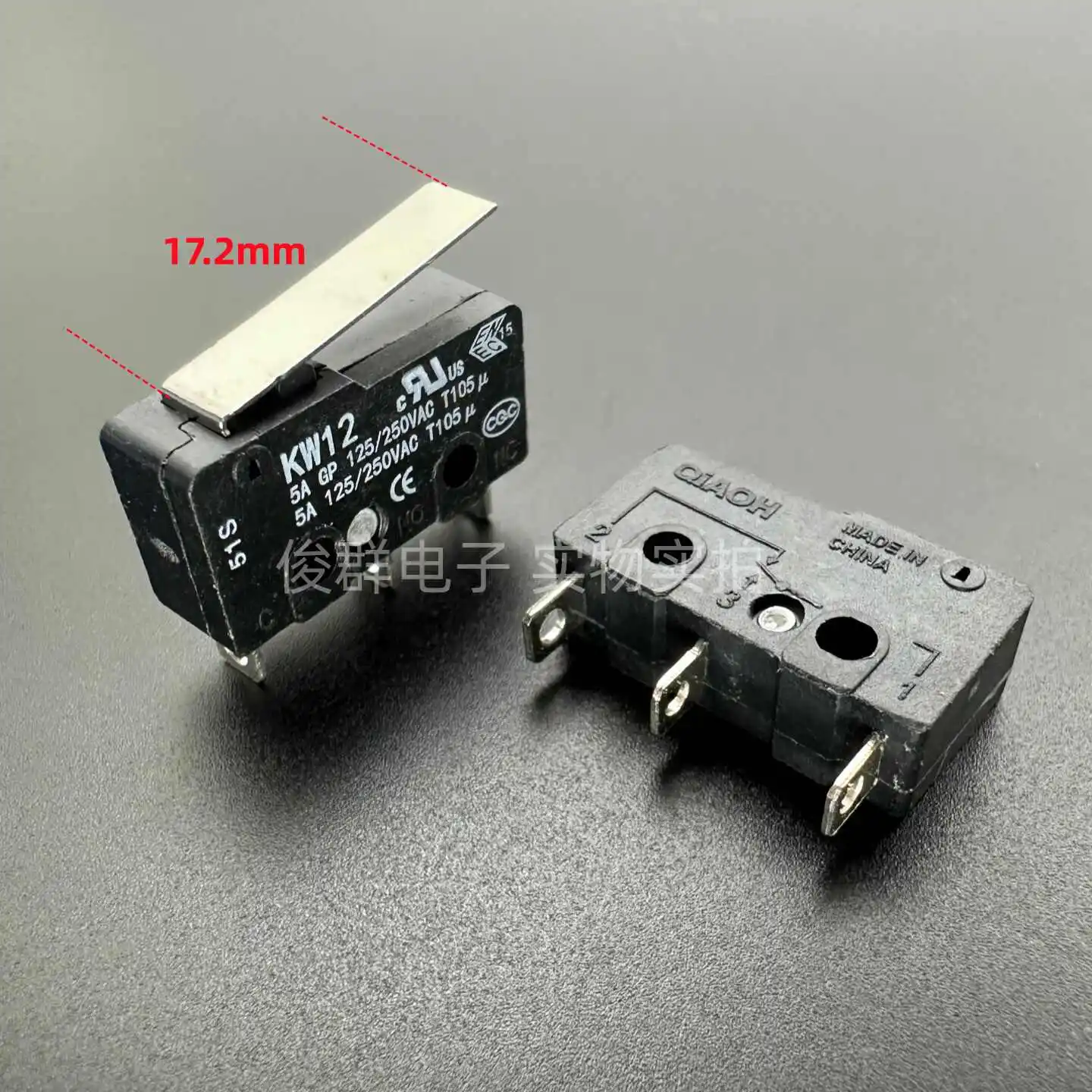 10pcs/micro switch KW12 touch button travel limit detection reset lever 3 feet 5A handle length 17.2MM