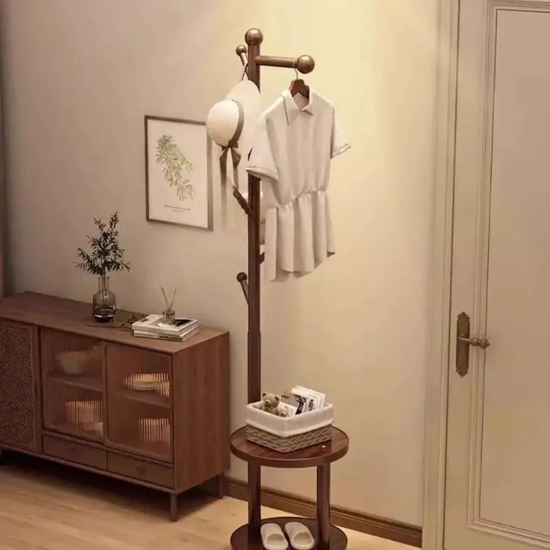 Floor Standing Wooden Clothes Rack Round Design Storage Organizer Clothes Rack
