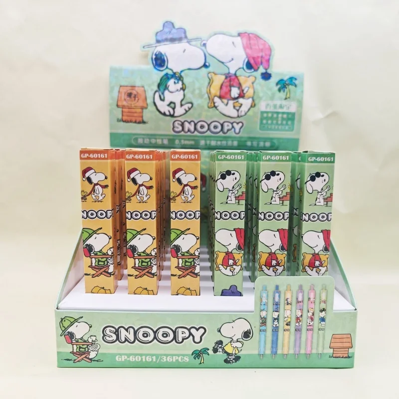 

36pcs/lot Kawaii Snoopy Press Gel Pen Cute 0.5mm Black Ink Signature Pens Promotional Gift School Supplies