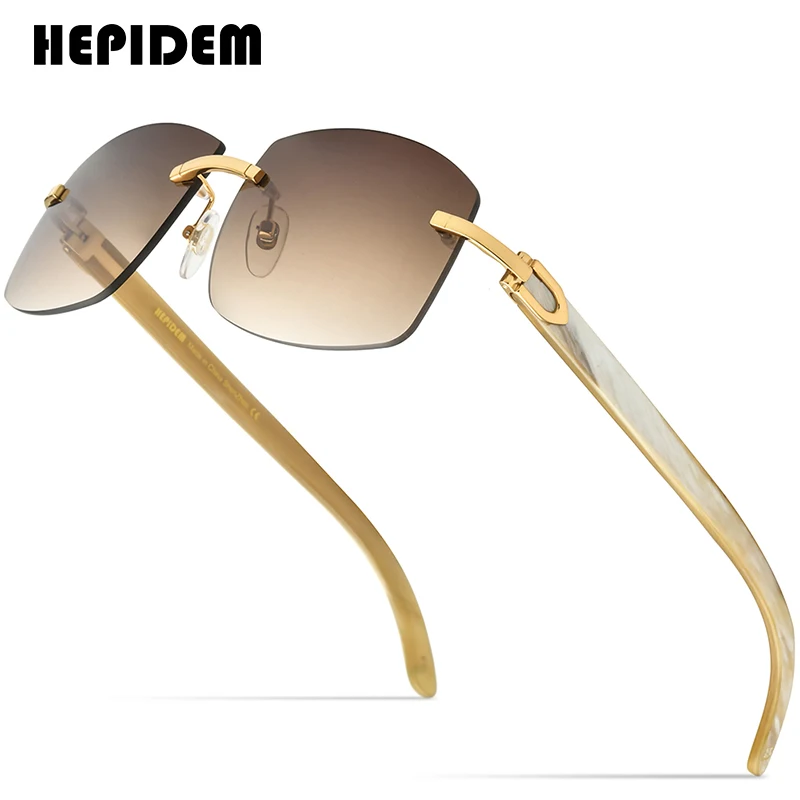 HEPIDEM Buffalo Horn Glasses Women Squared Rimless High Quality Square Wood Mens Sunglasses Luxury Eyewear Buffs Eyeglasses 705