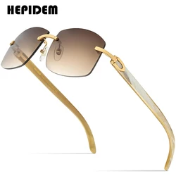 HEPIDEM Buffalo Horn Glasses Women Squared Rimless High Quality Square Wood Mens Sunglasses Luxury Eyewear Buffs Eyeglasses 705