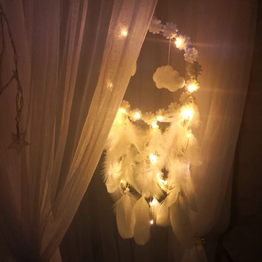 

Cloud Hanging Decoration DIY Bell Gift Pendant Dream Catcher Home Decor White Samll Flower String Lights Cloud Pendant