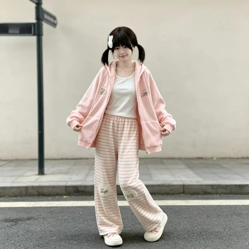 Pink Kawaii Bear Ear Hooded Jacket Coat Women Harajuku Sweet Cartoon Print  Hoody Japanese Y2k Aesthetic Zip Pocket Sweatshirts - view 4