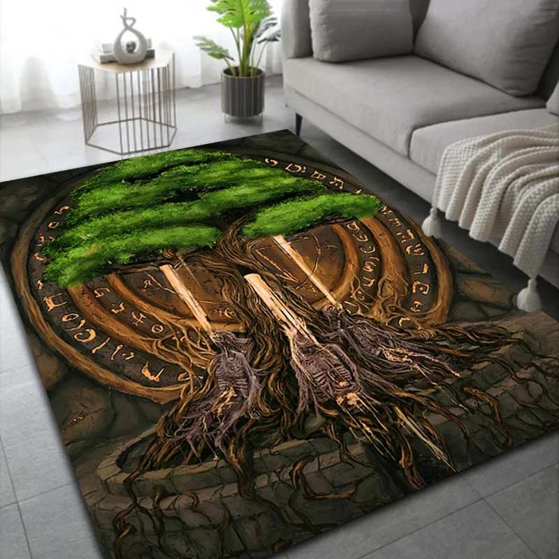 LARGE SIZE Viking Norse Tree of Life Carpet Rug for Home Living Room Bedroom Sofa Doormat Decor,Kid Area Rug Non-slip Floor Mat