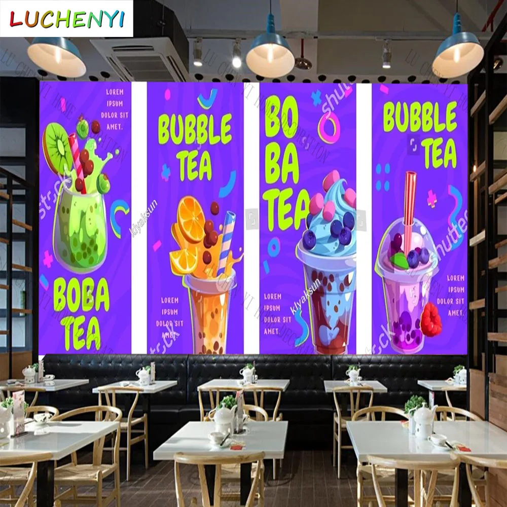 

Custom vivid bubble tea juice 3d wallpaper mural restaurant drinking shop kitchen dining room wall papers home decor sticker