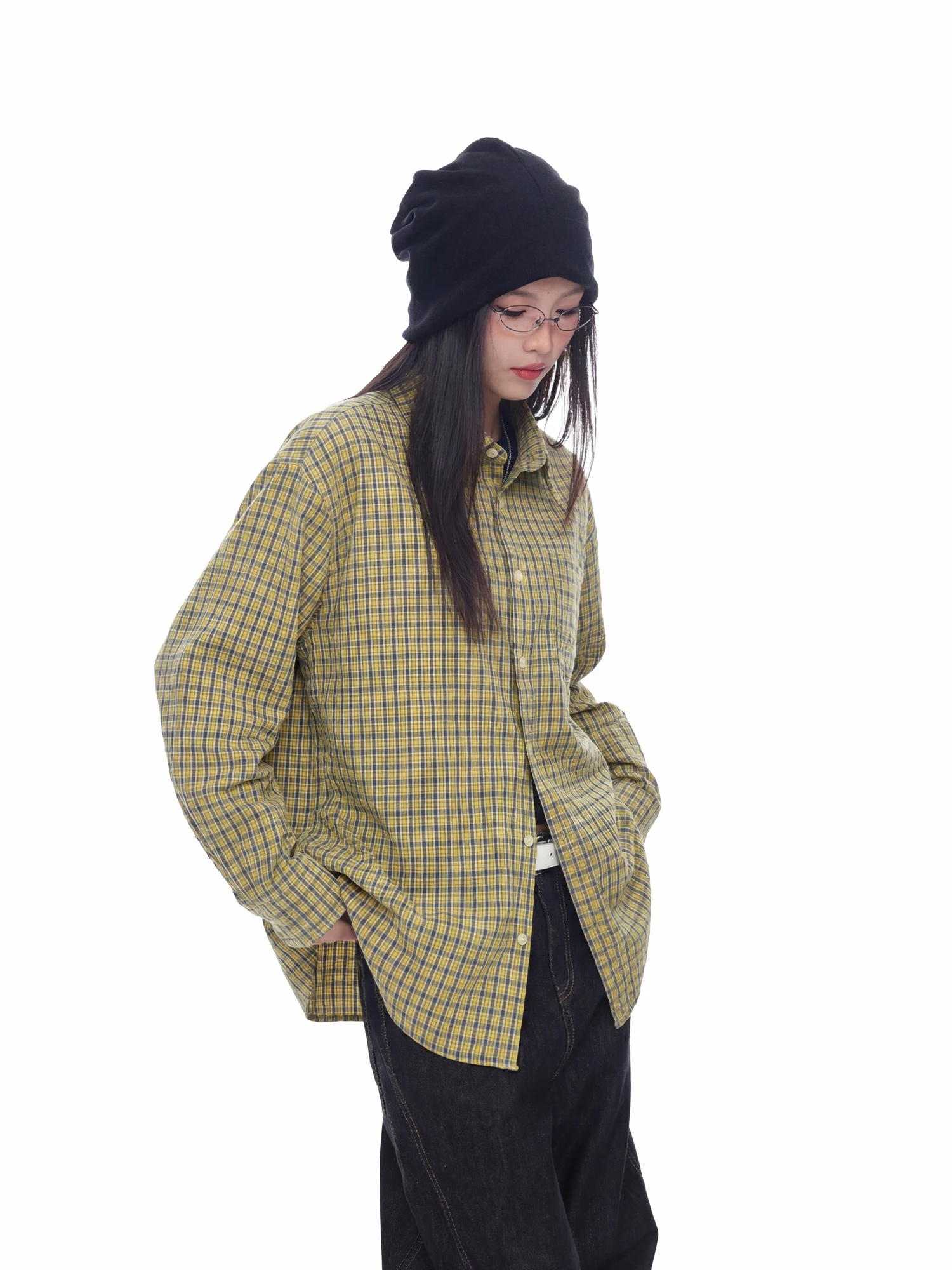 

American Sle Long Sve Plaid irt Women Spring New Design Loose Casual irt Jaet Trendy Street Sle Polyester Cotton